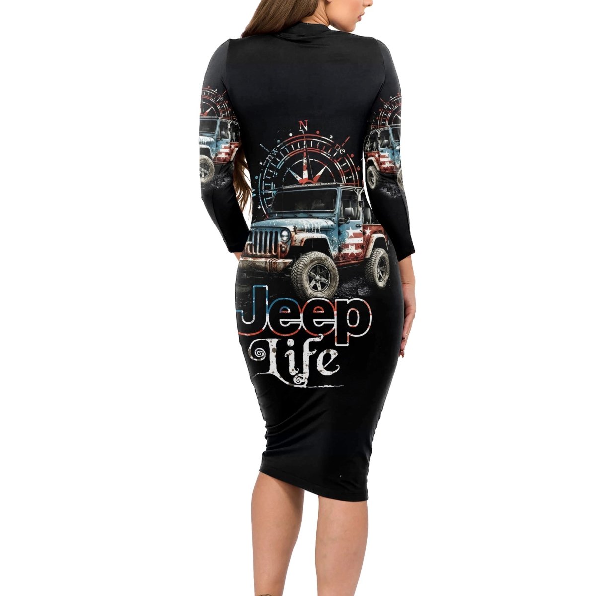 American Jeep Long Sleeve Bodycon Dress Vintage Jeep Life DT01 - The Mazicc - Long Dress - S - Black