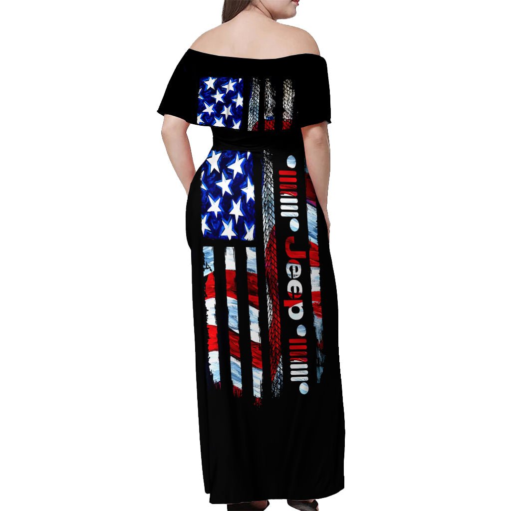 American Jeep Off Shoulder Maxi Dress American Flag Jeep Life DT01 - The Mazicc - Women - S - Black