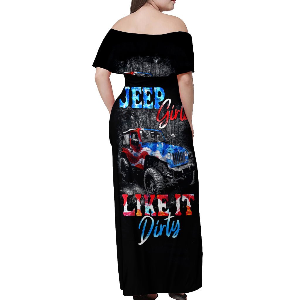 American Jeep Off Shoulder Maxi Dress Jeep Girls Like It Dirty DT01 - The Mazicc - Women - S - Black