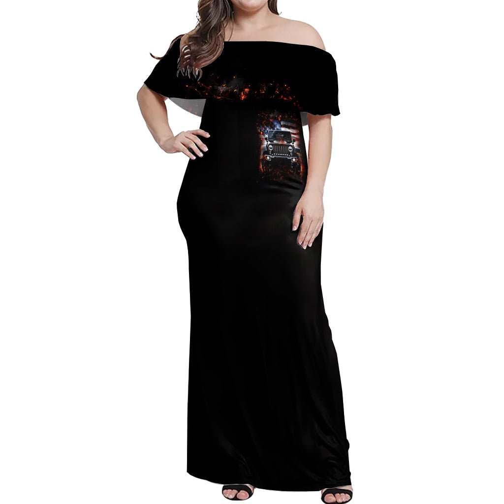 American Jeep Off Shoulder Maxi Dress Never Underestimate An Old Man With A Jeep DT01 - The Mazicc - Women - S - Black