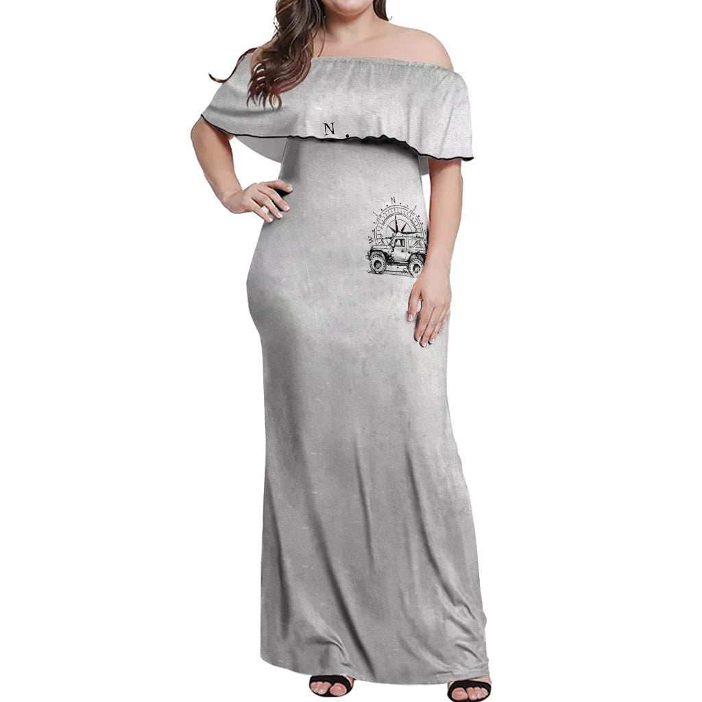 American Jeep Off Shoulder Maxi Dress Sketch Art Jeep Life DT01 - The Mazicc - Women - S - Gray
