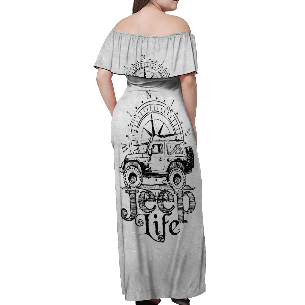 American Jeep Off Shoulder Maxi Dress Sketch Art Jeep Life DT01 - The Mazicc - Women - S - Gray
