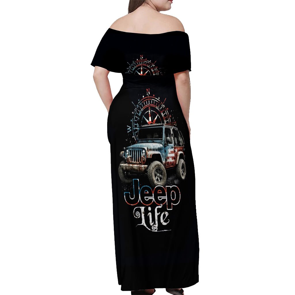 American Jeep Off Shoulder Maxi Dress Vintage Jeep Life DT01 - The Mazicc - Women - S - Black