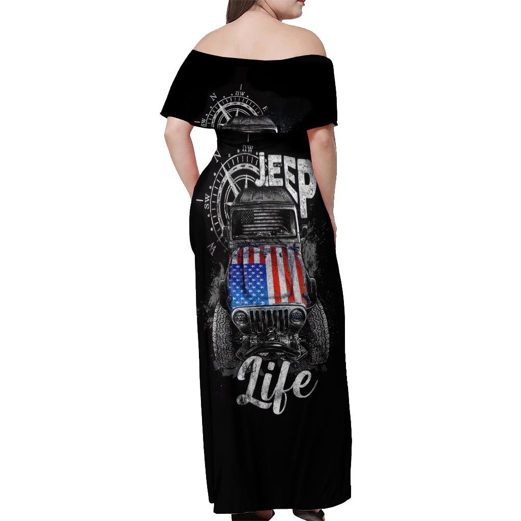 American Jeep Off Shoulder Maxi Dress Vintage Jeep Life DT01 - The Mazicc - Women - S - Black