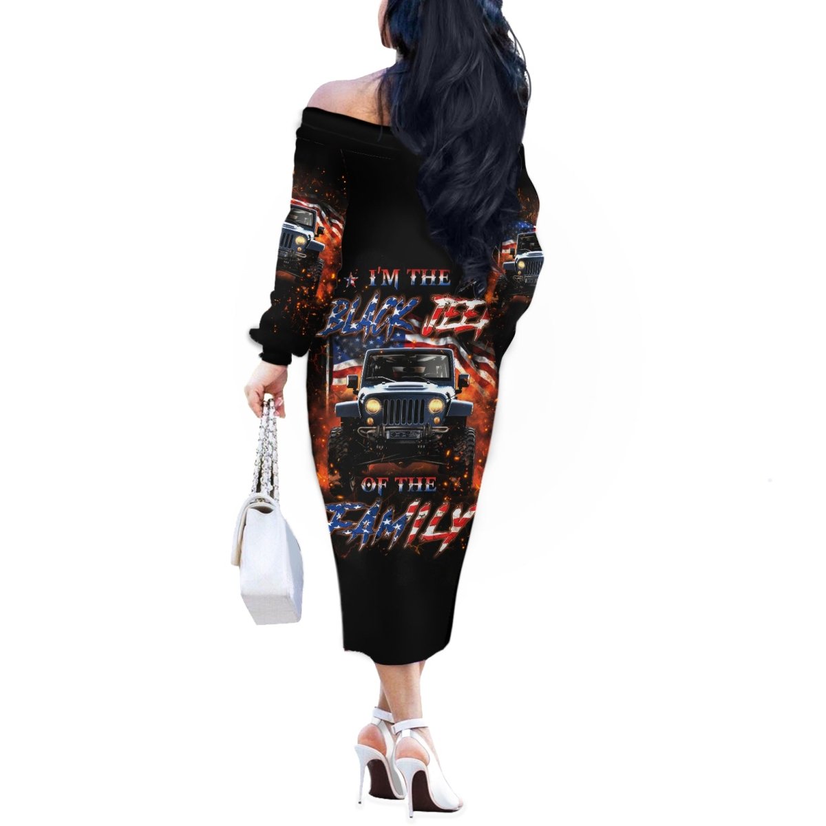 American Jeep Off The Shoulder Long Sleeve Dress I'm The Black Jeep Of The Family DT01 - The Mazicc - Women - S - Black