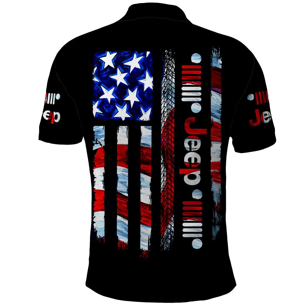 American Jeep Polo Shirt American Flag Jeep Life DT01 - The Mazicc - Adult - S - Black