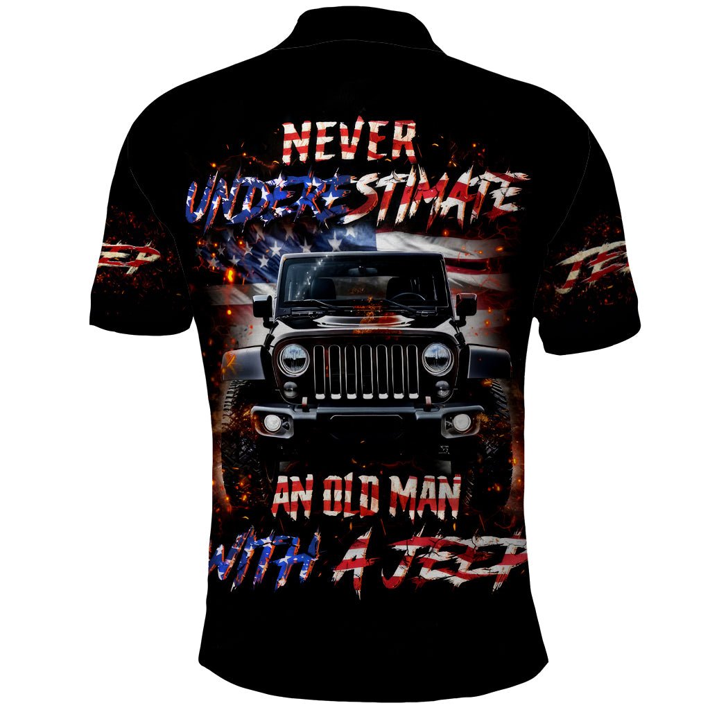 American Jeep Polo Shirt Never Underestimate An Old Man With A Jeep DT01 - The Mazicc - Adult - S - Black