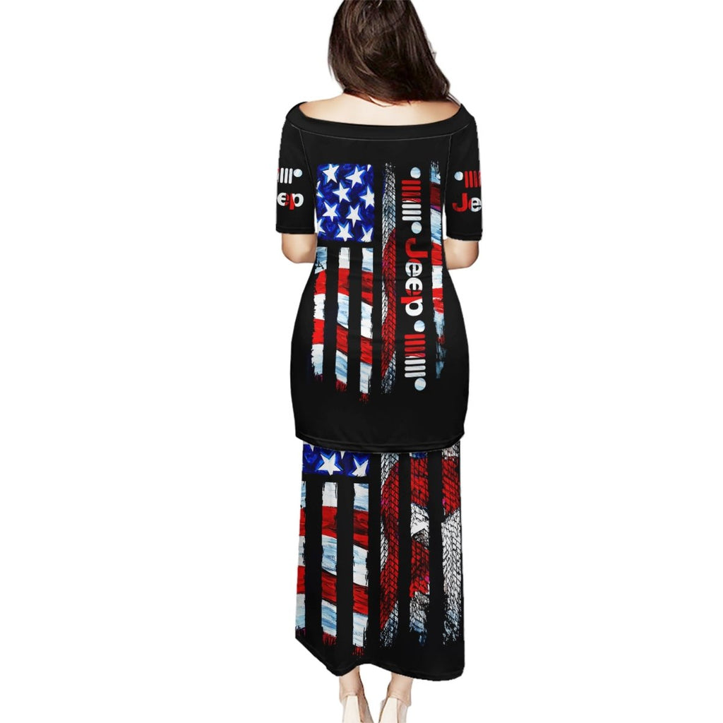 American Jeep Puletasi American Flag Jeep Life DT01 - The Mazicc - Long Dress - S - Black