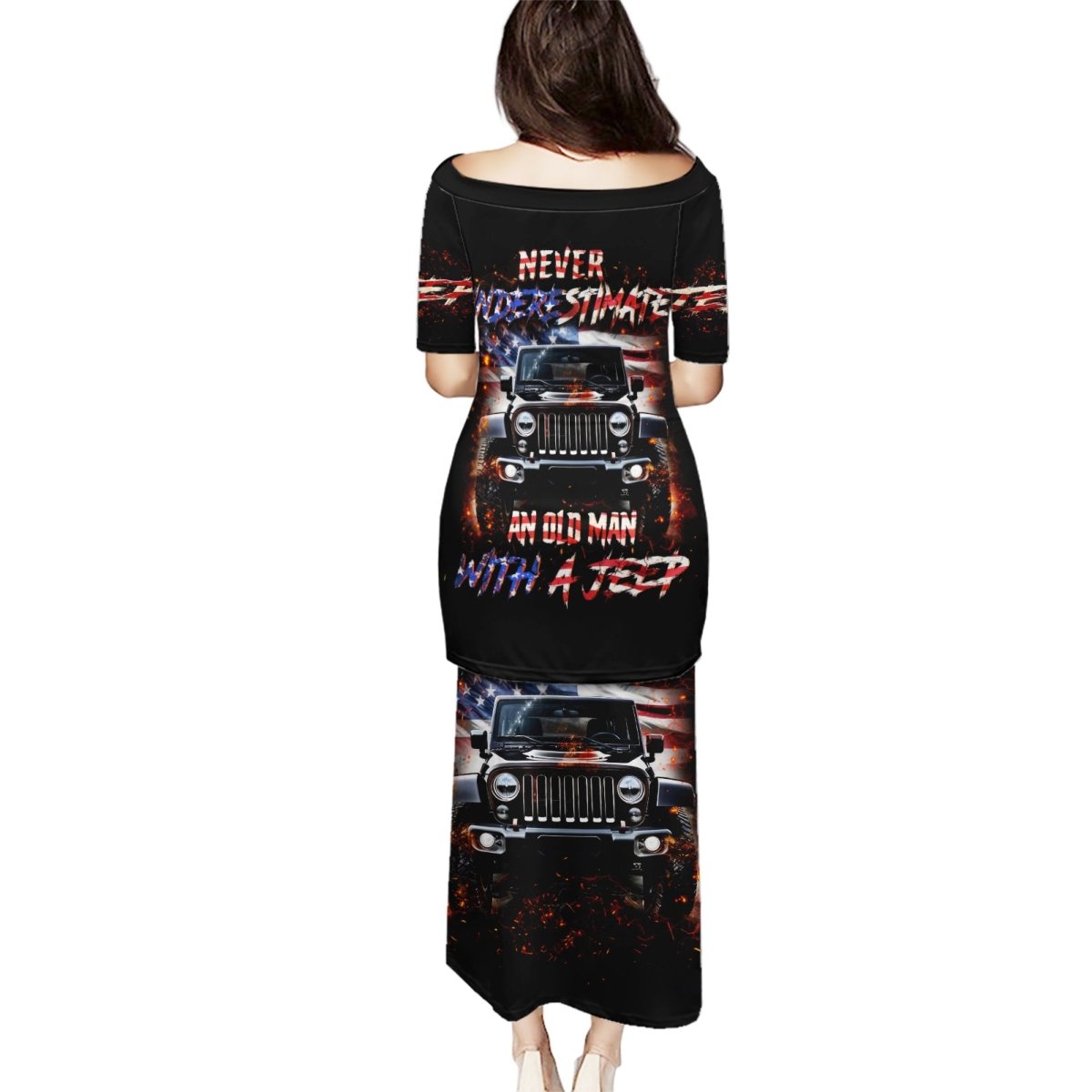American Jeep Puletasi Never Underestimate An Old Man With A Jeep DT01 - The Mazicc - Long Dress - S - Black