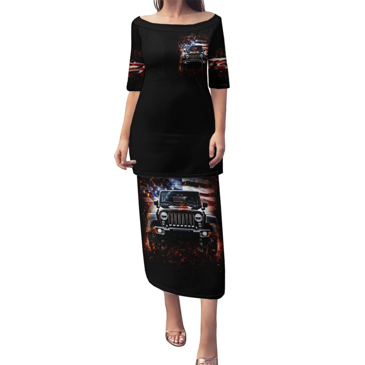 American Jeep Puletasi Never Underestimate An Old Man With A Jeep DT01 - The Mazicc - Long Dress - S - Black