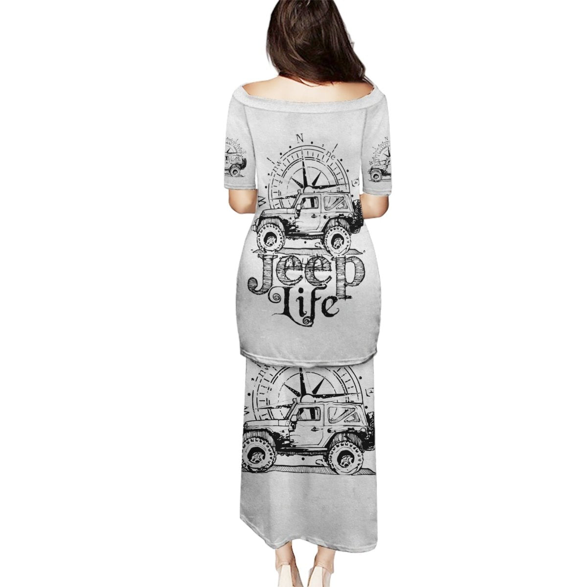 American Jeep Puletasi Sketch Art Jeep Life DT01 - The Mazicc - Long Dress - S - Gray