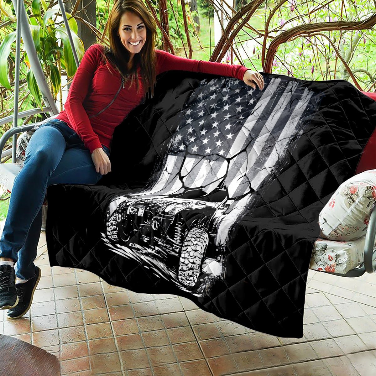 American Jeep Quilt American Flag But Did You Die DT01 - The Mazicc - Single - 130cm x 150cm - White