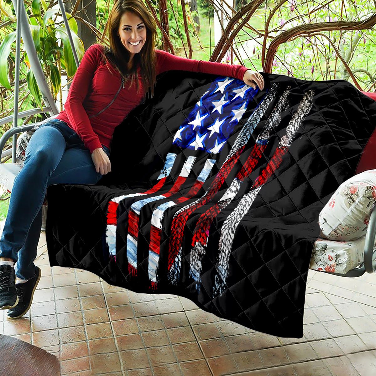 American Jeep Quilt American Flag Jeep Life DT01 - The Mazicc - Single - 130cm x 150cm - Black