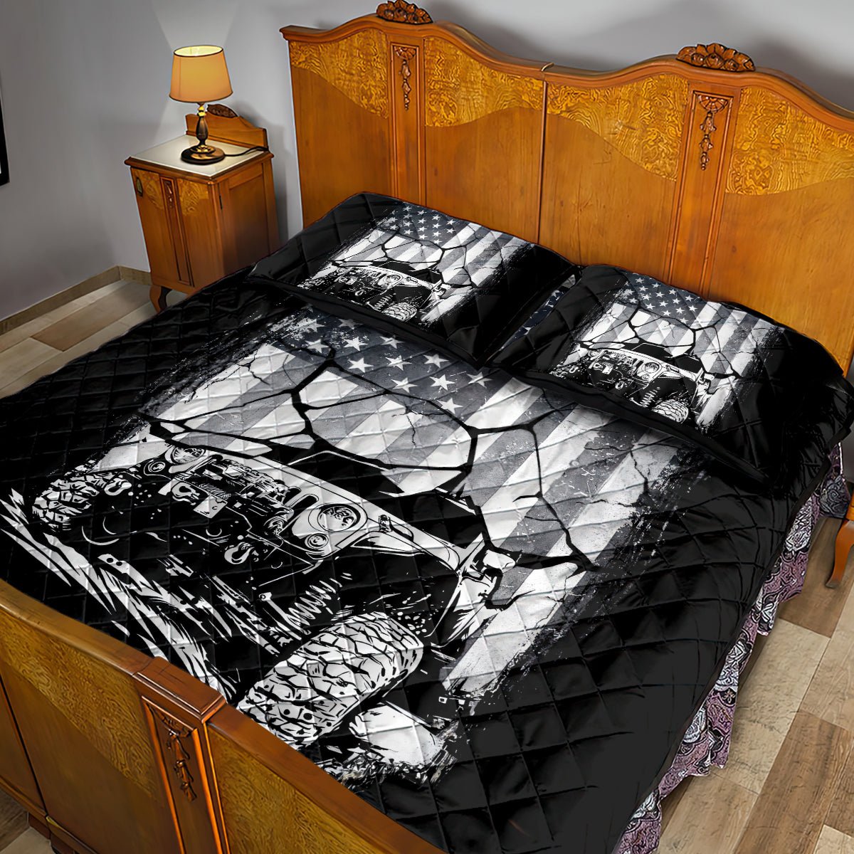 American Jeep Quilt Bed Set American Flag But Did You Die DT01 - The Mazicc - Twin - 190cm x 216cm - White
