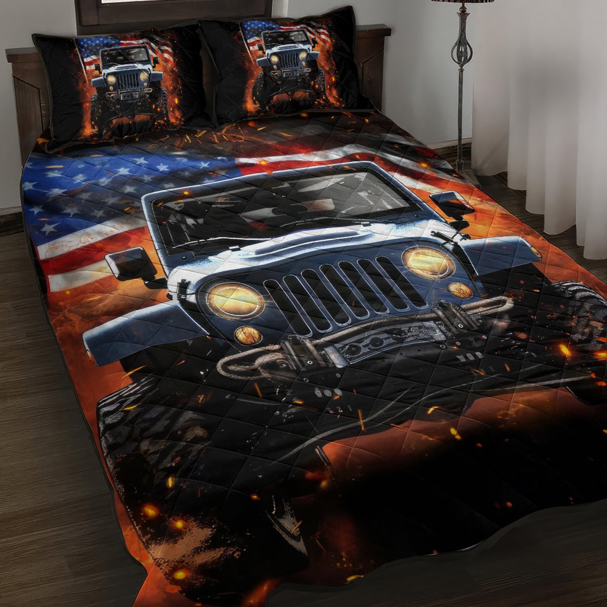 American Jeep Quilt Bed Set I'm The Black Jeep Of The Family DT01 - The Mazicc - Twin - 190cm x 216cm - Black