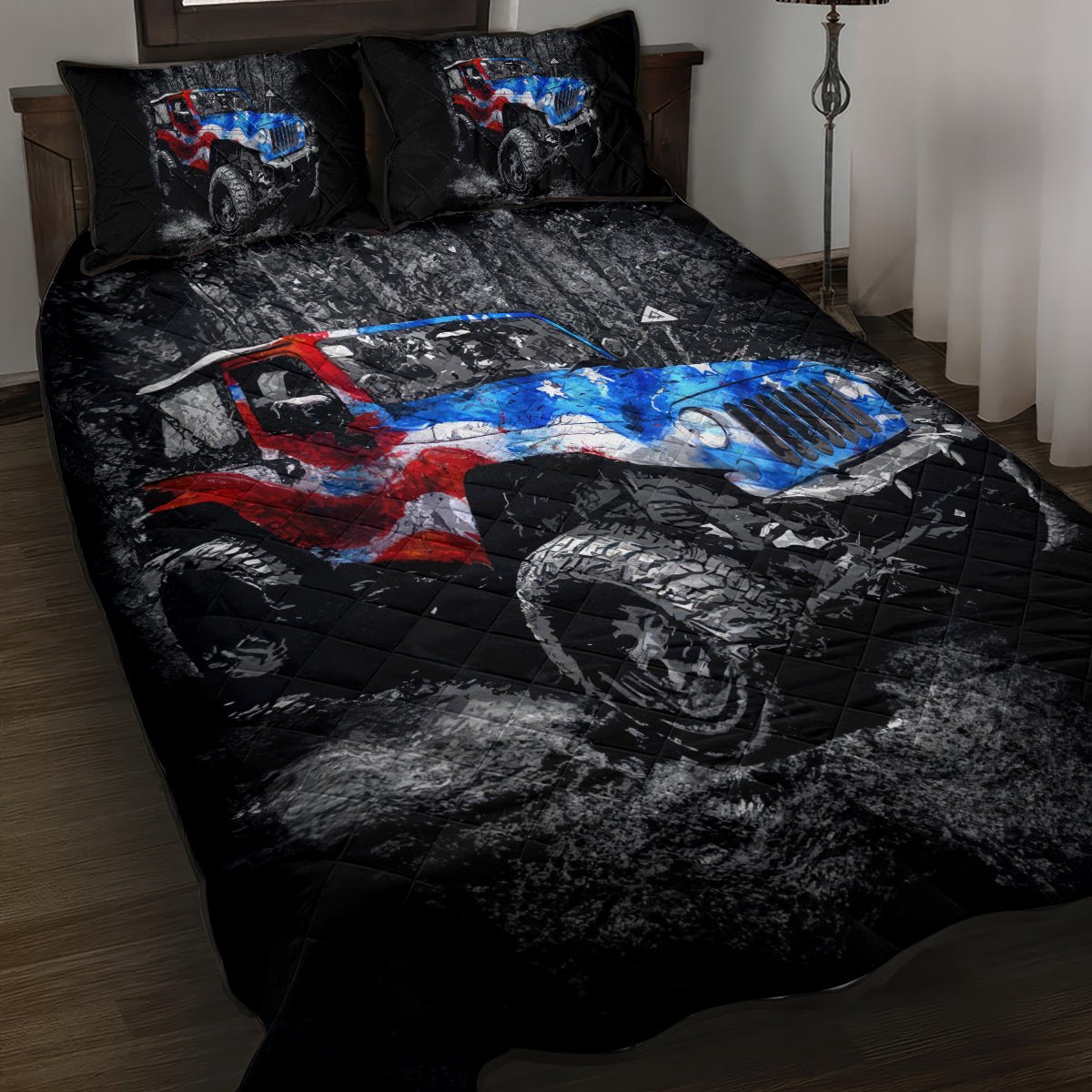 American Jeep Quilt Bed Set Jeep Girls Like It Dirty DT01 - The Mazicc - Twin - 190cm x 216cm - Black