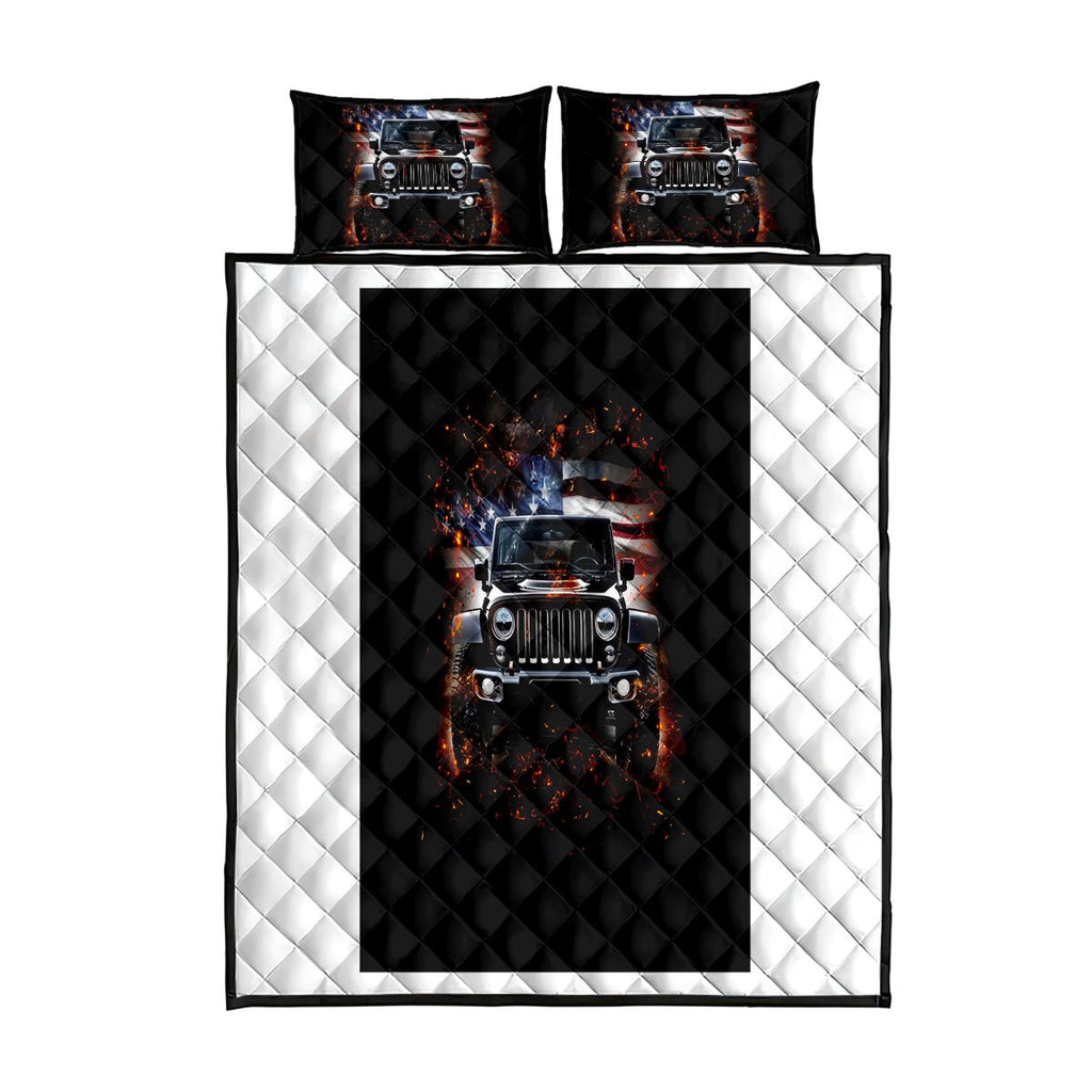 American Jeep Quilt Bed Set Never Underestimate An Old Man With A Jeep DT01 - The Mazicc - Twin - 190cm x 216cm - Black