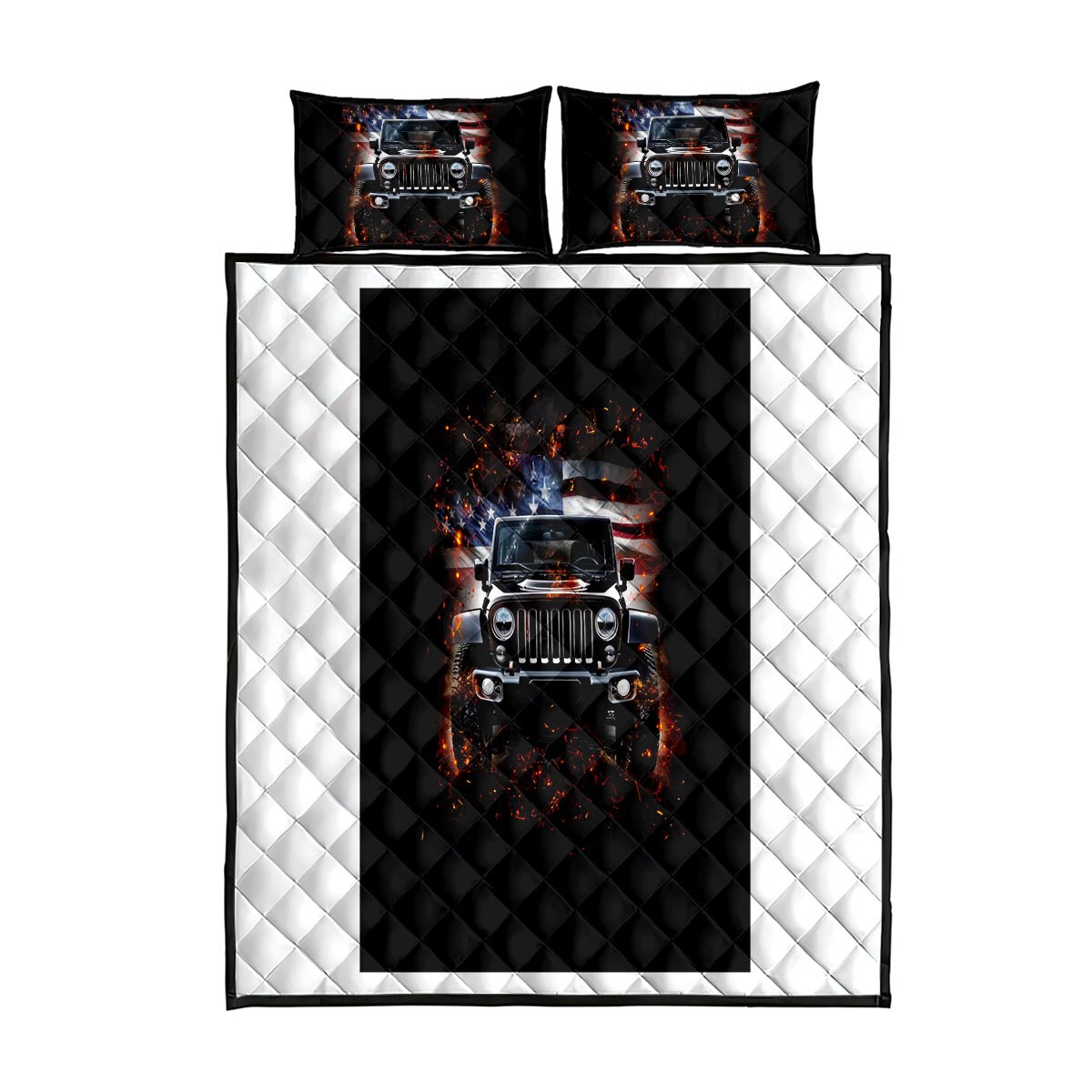 American Jeep Quilt Bed Set Never Underestimate An Old Man With A Jeep DT01 - The Mazicc - Twin - 190cm x 216cm - Black