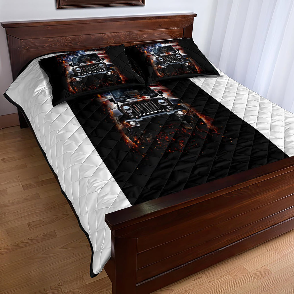 American Jeep Quilt Bed Set Never Underestimate An Old Man With A Jeep DT01 - The Mazicc - Twin - 190cm x 216cm - Black