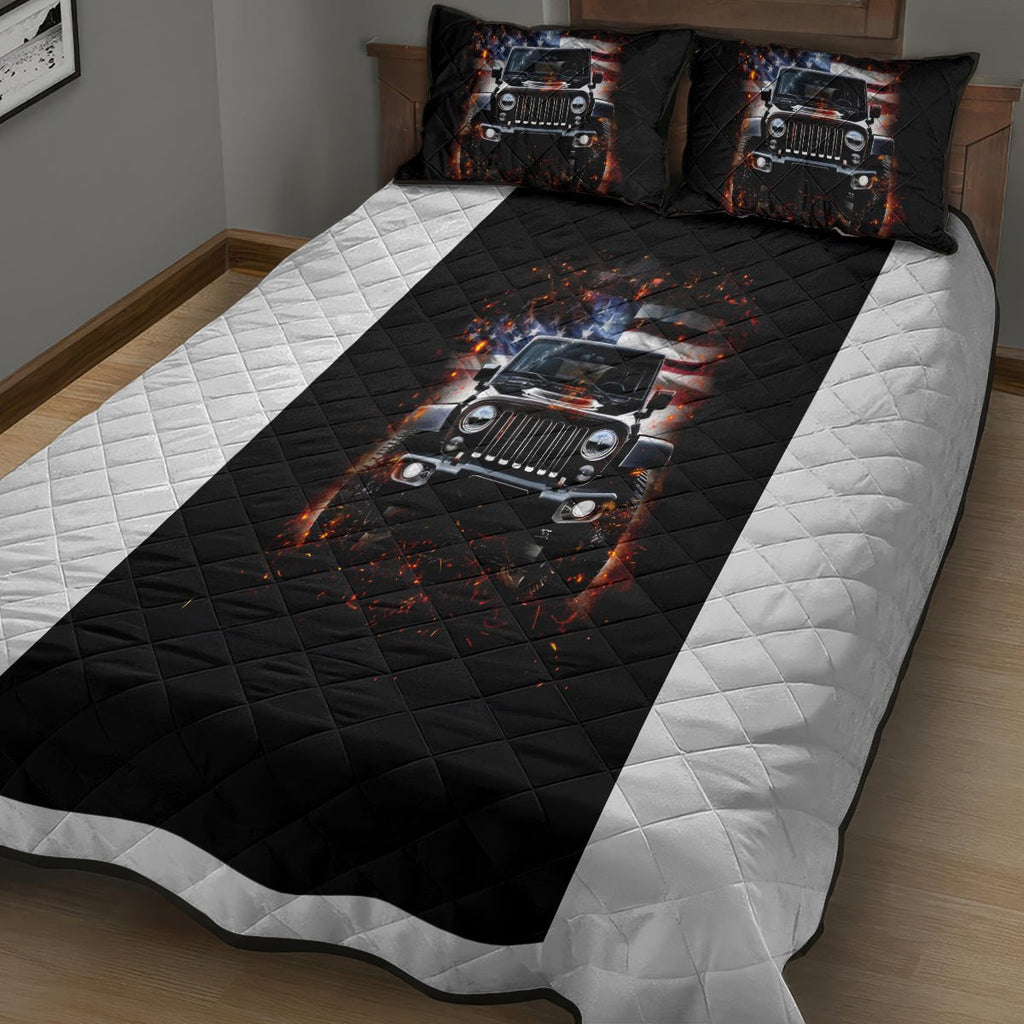 American Jeep Quilt Bed Set Never Underestimate An Old Man With A Jeep DT01 - The Mazicc - Twin - 190cm x 216cm - Black