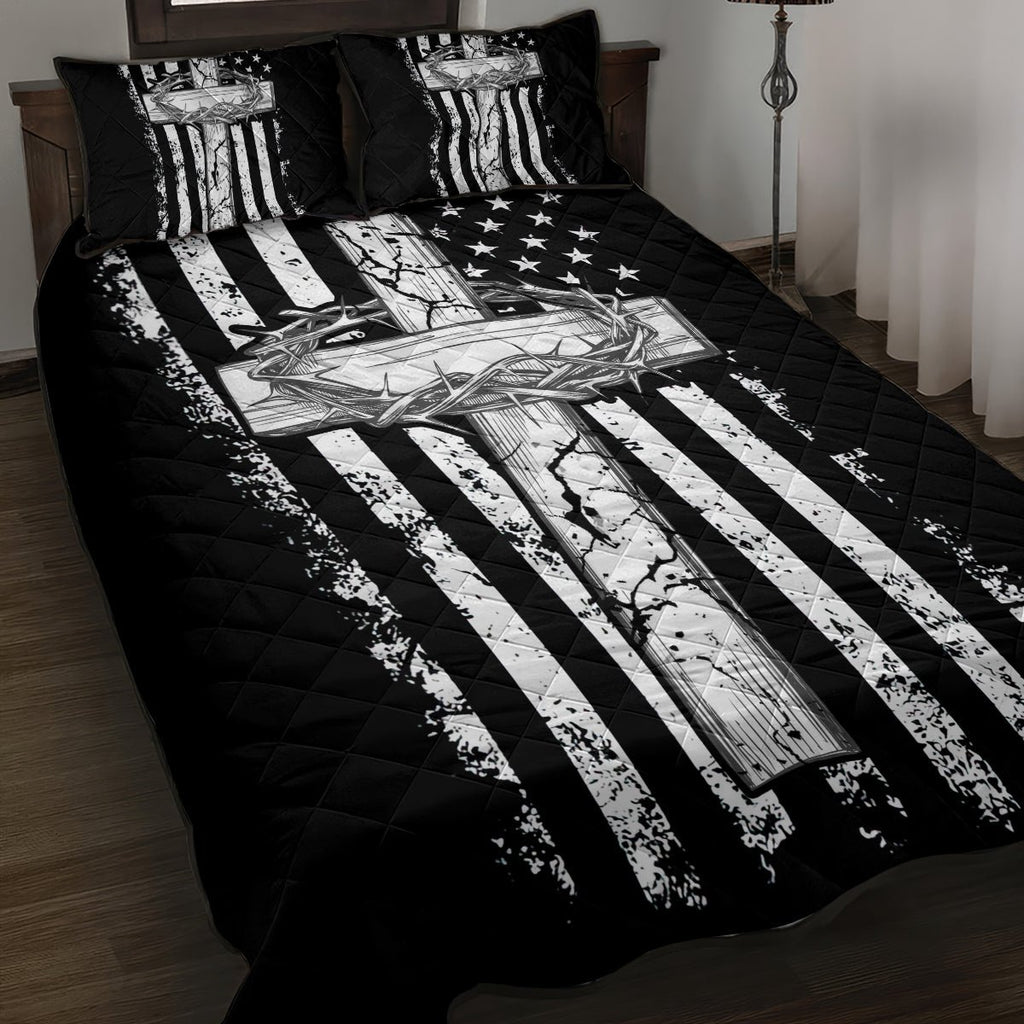 American Jeep Quilt Bed Set One Nation Under God DT01 - The Mazicc - Twin - 190cm x 216cm - Black