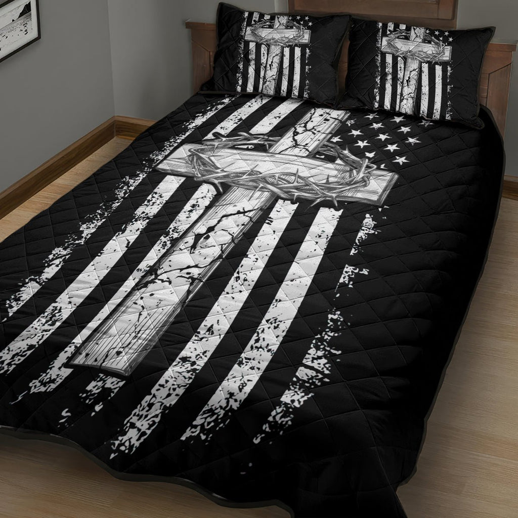 American Jeep Quilt Bed Set One Nation Under God DT01 - The Mazicc - Twin - 190cm x 216cm - Black