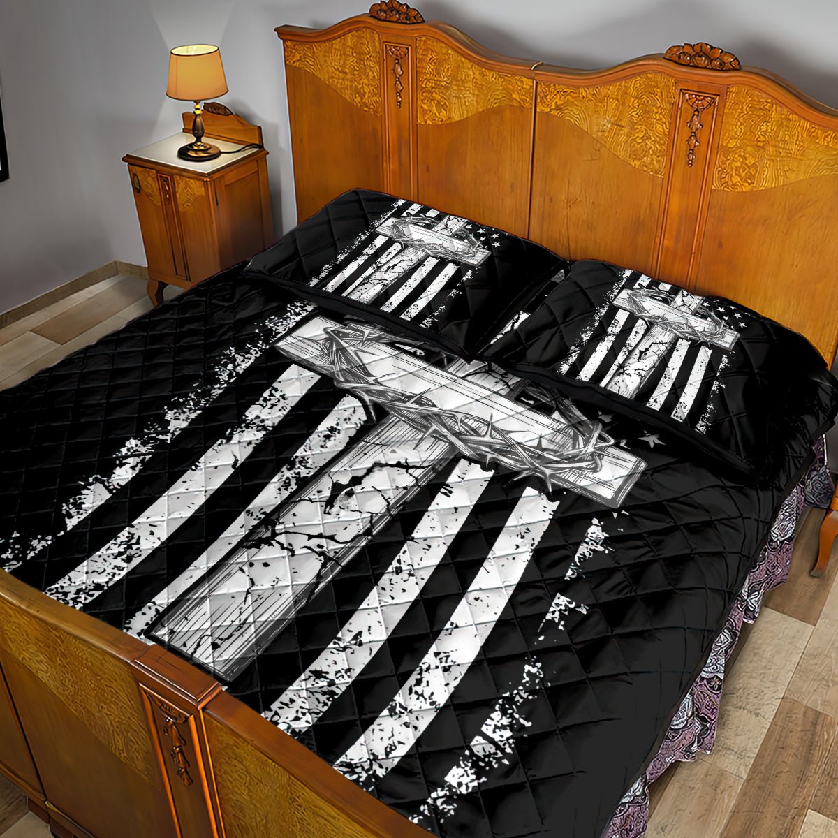 American Jeep Quilt Bed Set One Nation Under God DT01 - The Mazicc - Twin - 190cm x 216cm - Black
