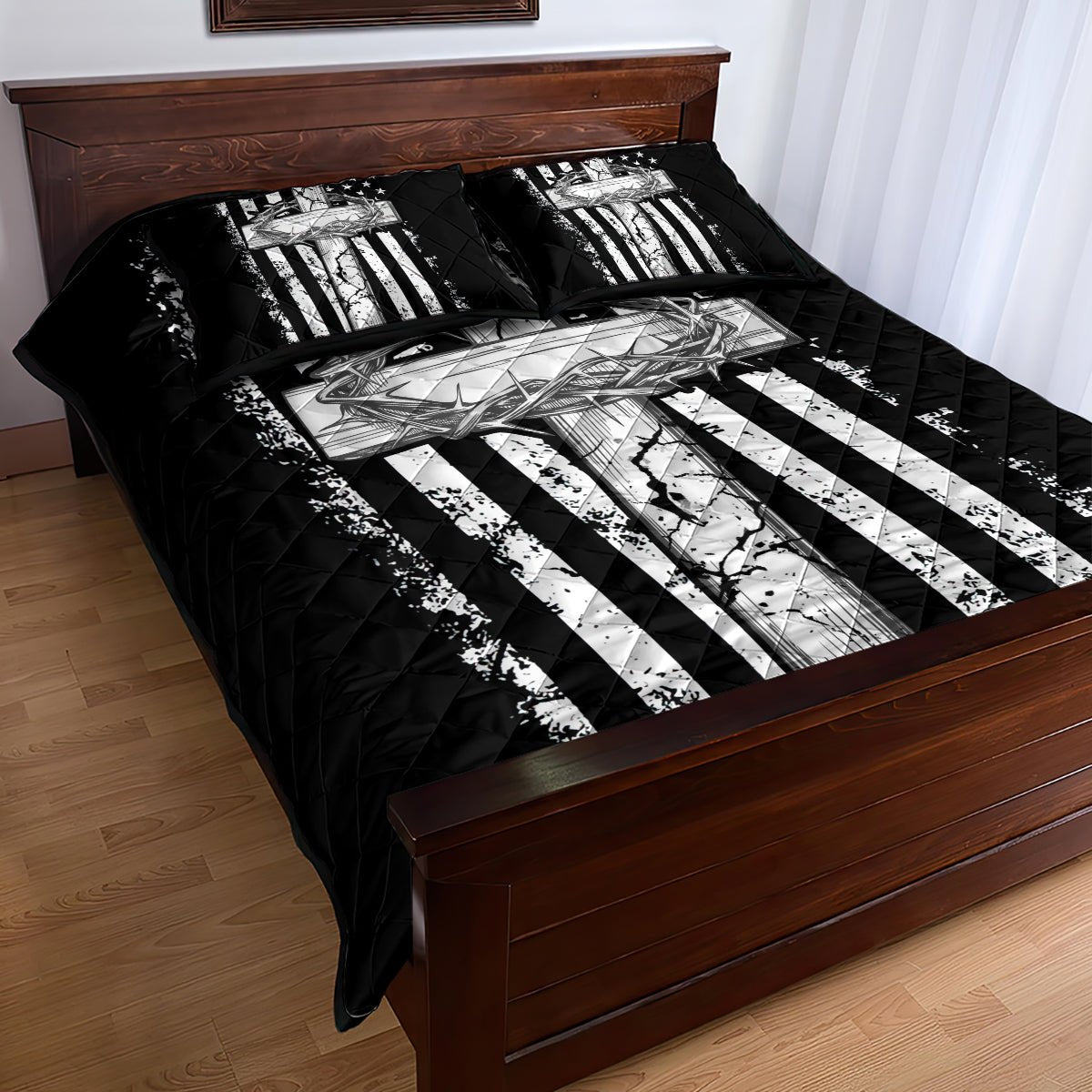 American Jeep Quilt Bed Set One Nation Under God DT01 - The Mazicc - Twin - 190cm x 216cm - Black
