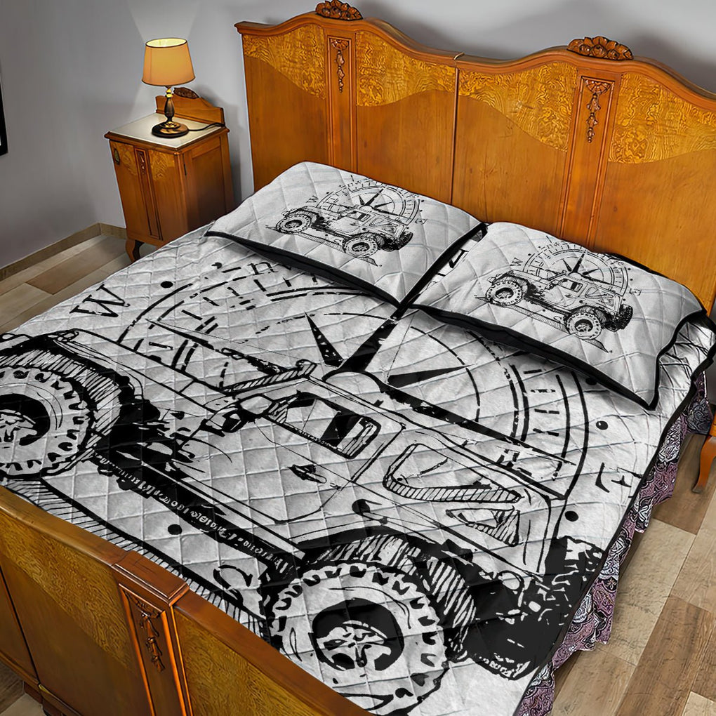 American Jeep Quilt Bed Set Sketch Art Jeep Life DT01 - The Mazicc - Twin - 190cm x 216cm - Gray