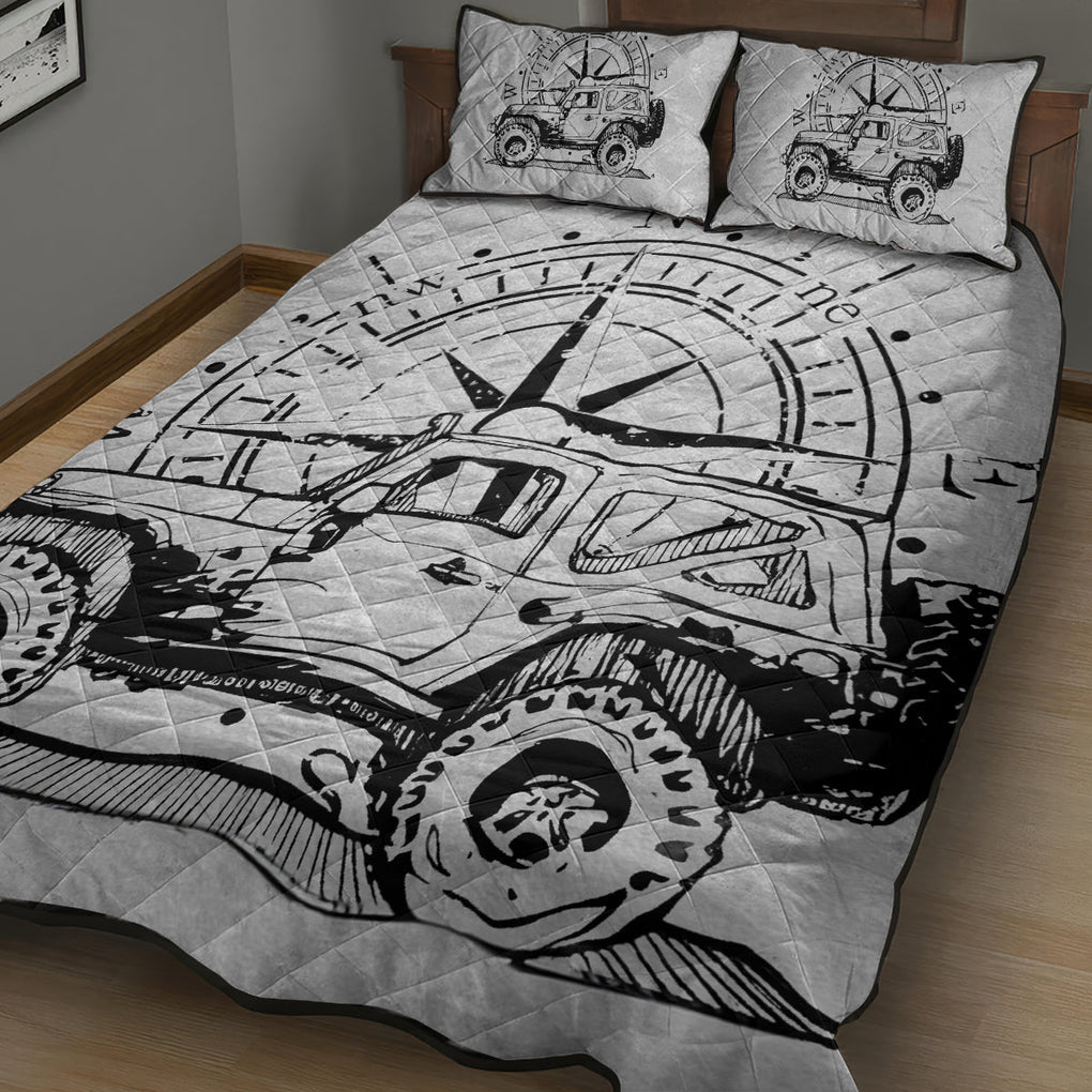 American Jeep Quilt Bed Set Sketch Art Jeep Life DT01 - The Mazicc - Twin - 190cm x 216cm - Gray