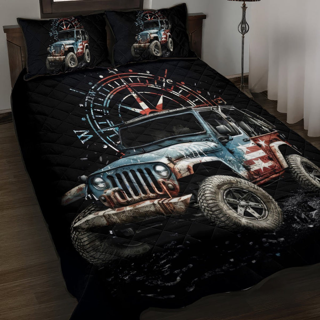 American Jeep Quilt Bed Set Vintage Jeep Life DT01 - The Mazicc - Twin - 190cm x 216cm - Black