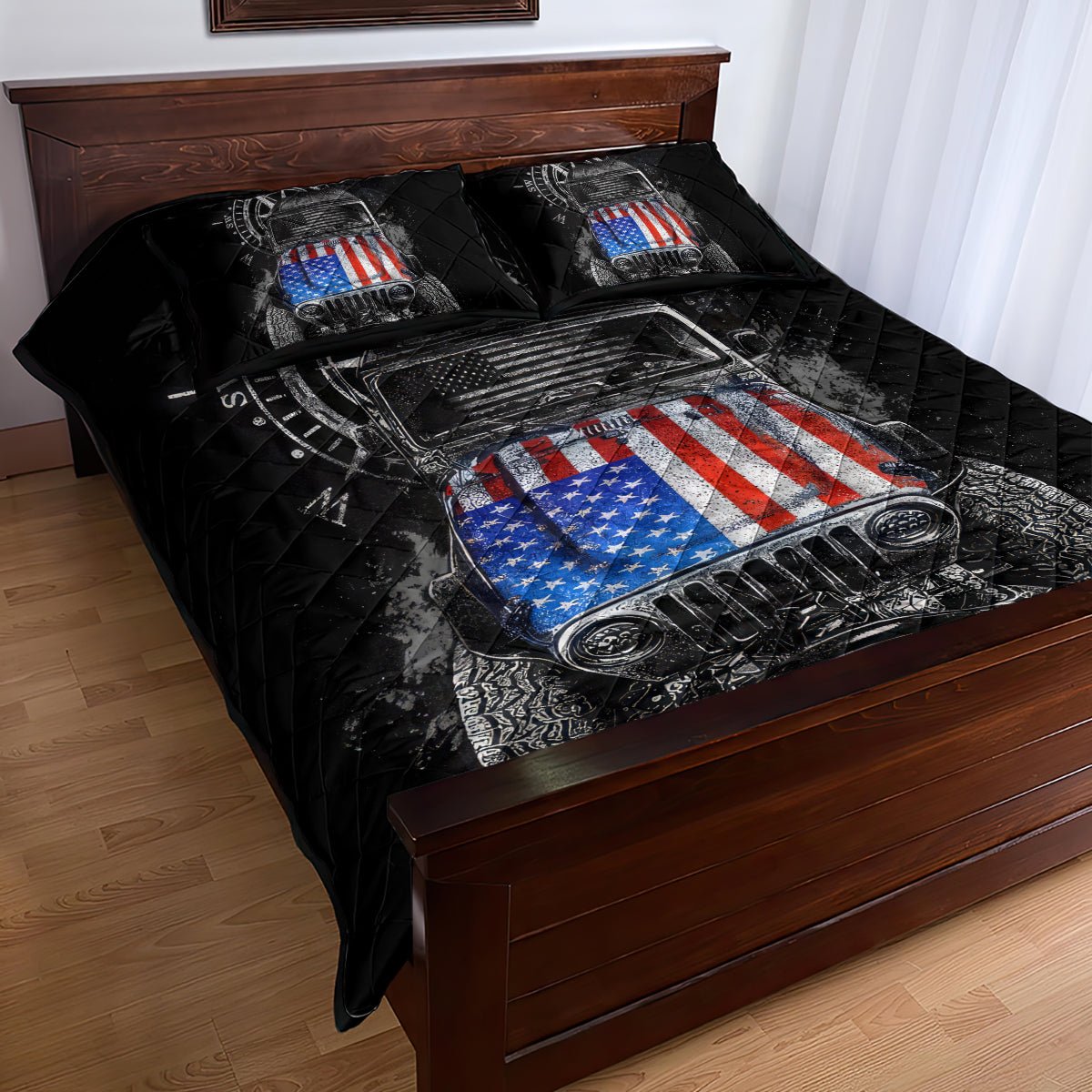 American Jeep Quilt Bed Set Vintage Jeep Life DT01 - The Mazicc - Twin - 190cm x 216cm - Black