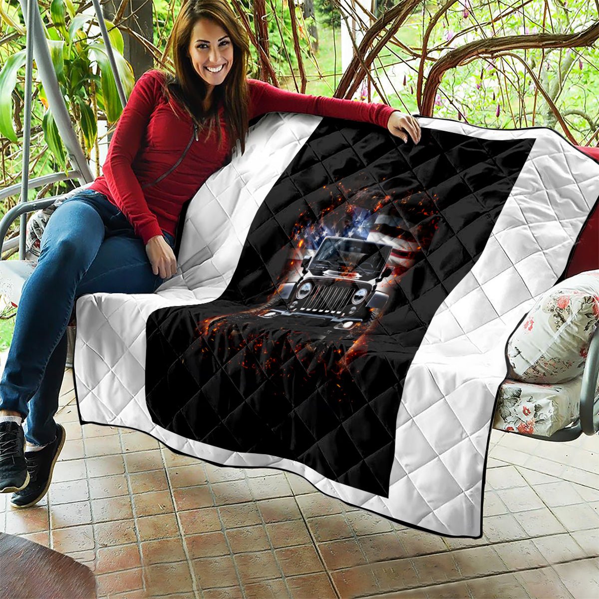 American Jeep Quilt Never Underestimate An Old Man With A Jeep DT01 - The Mazicc - Single - 130cm x 150cm - Black