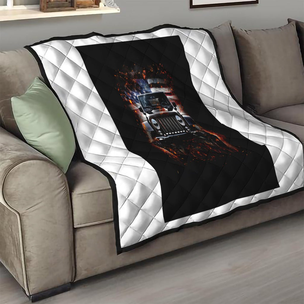 American Jeep Quilt Never Underestimate An Old Man With A Jeep DT01 - The Mazicc - Single - 130cm x 150cm - Black