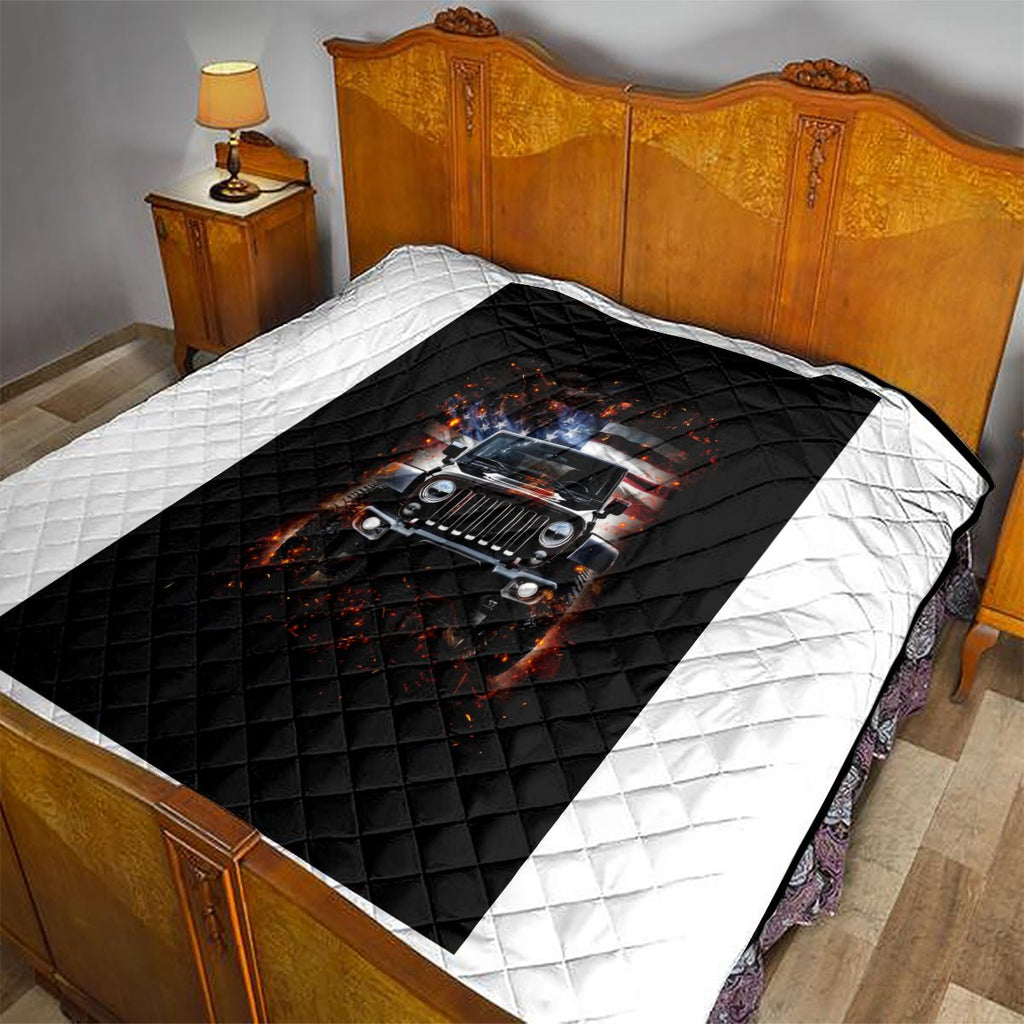 American Jeep Quilt Never Underestimate An Old Man With A Jeep DT01 - The Mazicc - Single - 130cm x 150cm - Black