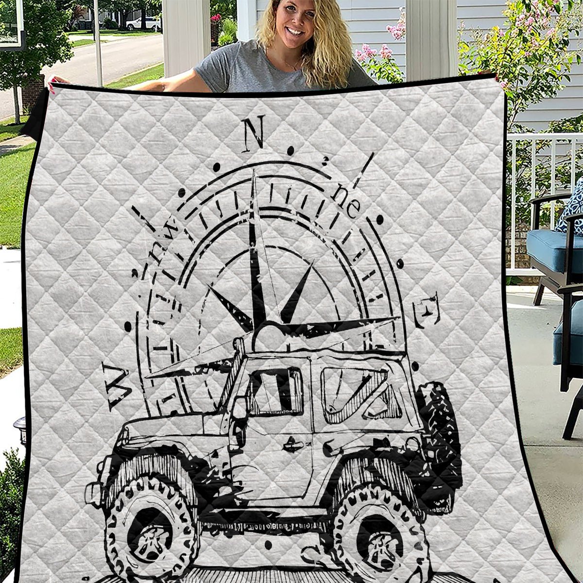 American Jeep Quilt Sketch Art Jeep Life DT01 - The Mazicc - Single - 130cm x 150cm - Gray