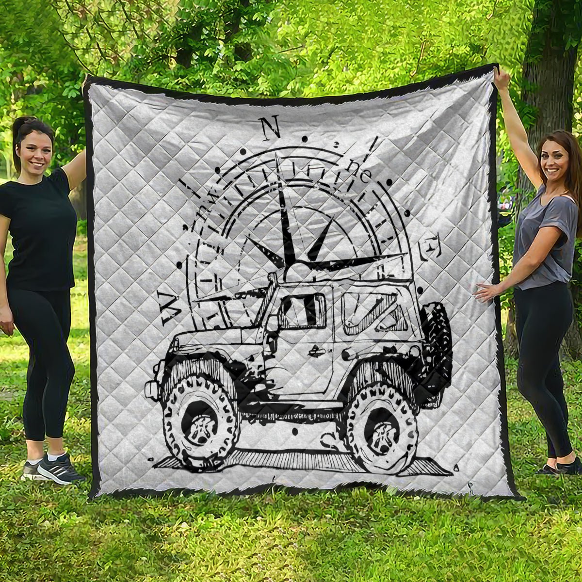 American Jeep Quilt Sketch Art Jeep Life DT01 - The Mazicc - Single - 130cm x 150cm - Gray