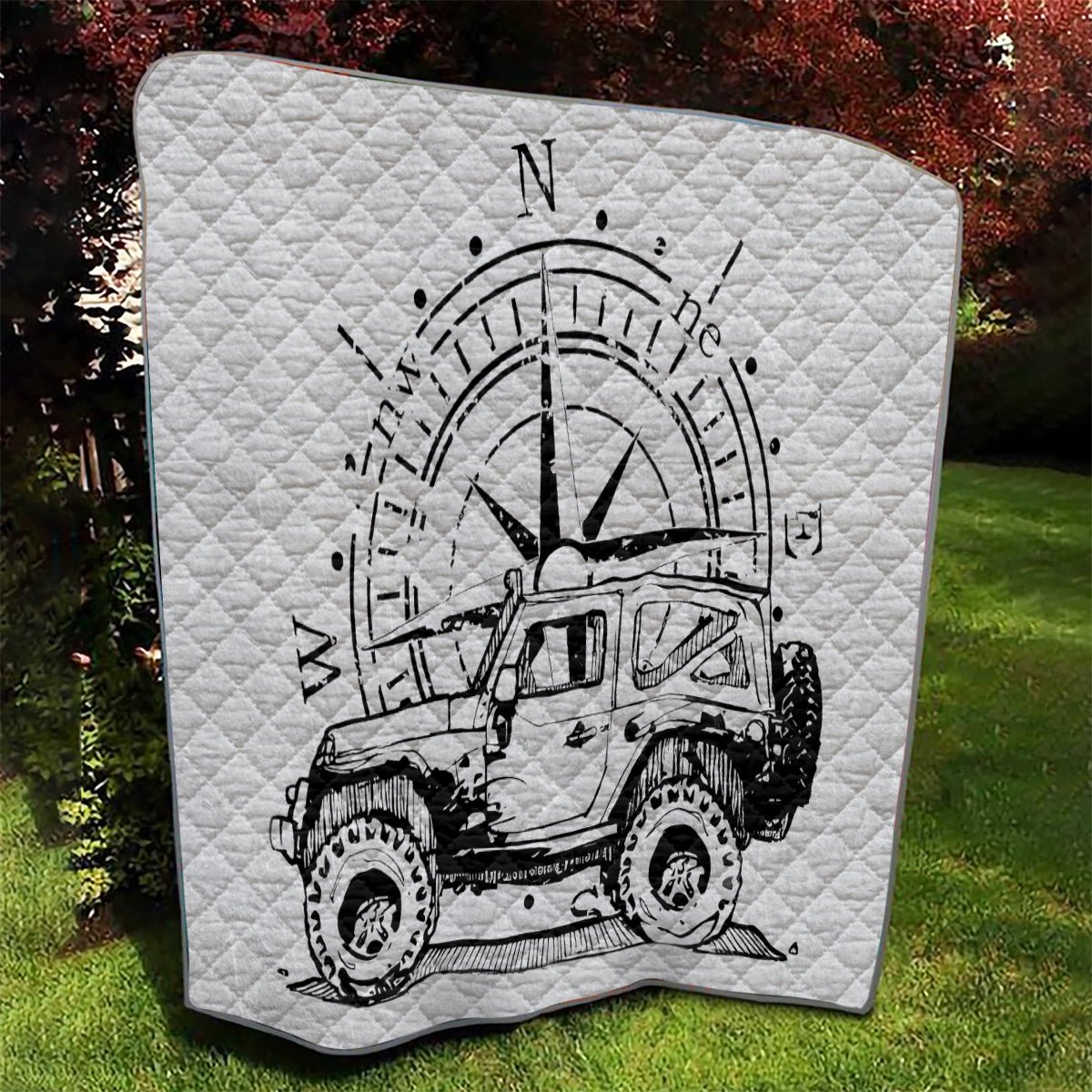 American Jeep Quilt Sketch Art Jeep Life DT01 - The Mazicc - Single - 130cm x 150cm - Gray