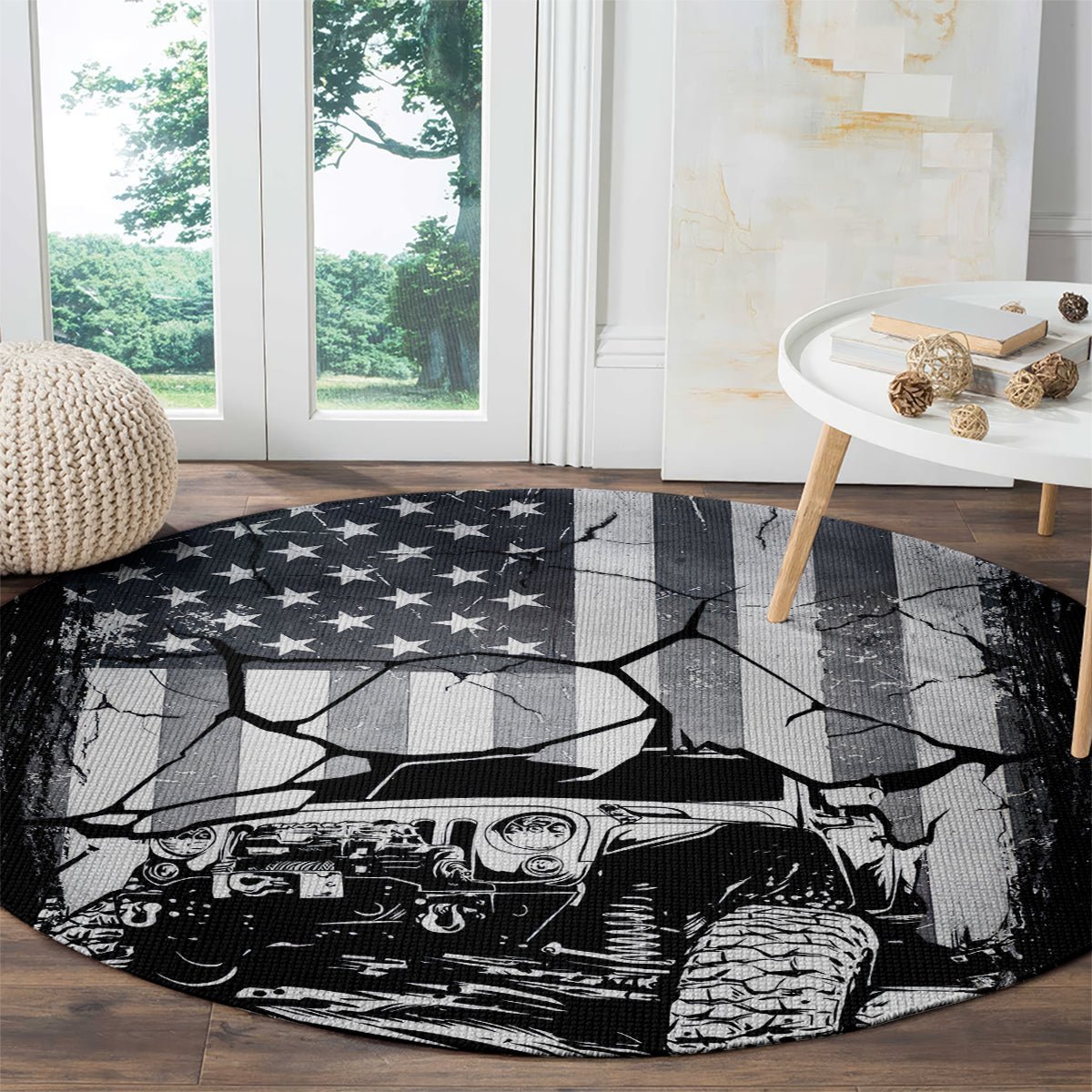 American Jeep Round Carpet American Flag But Did You Die DT01 - The Mazicc - S - 23.6 inches / 60 cm - White