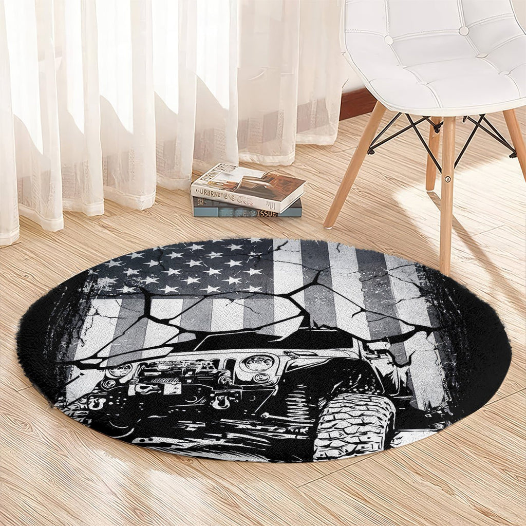 American Jeep Round Carpet American Flag But Did You Die DT01 - The Mazicc - S - 23.6 inches / 60 cm - White