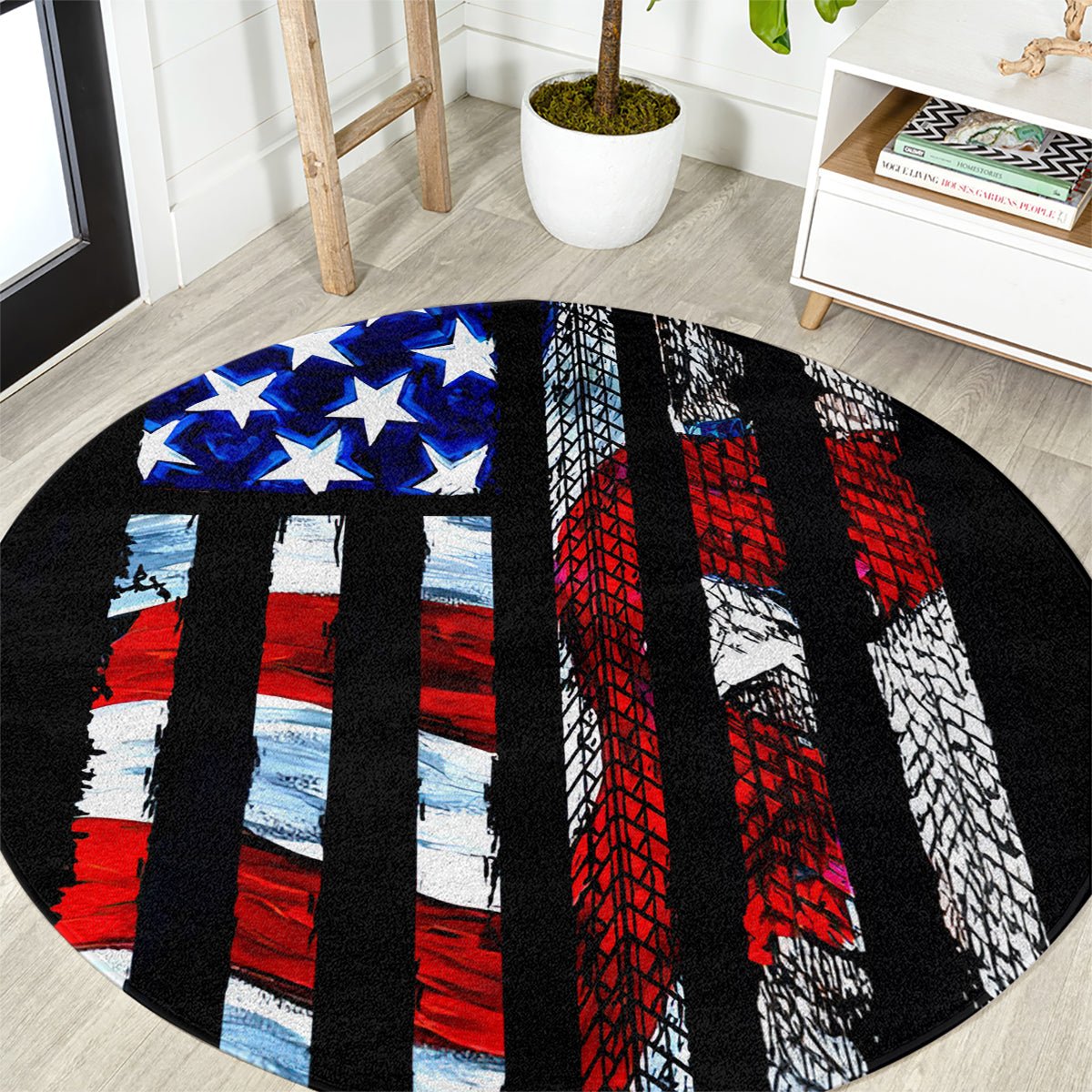 American Jeep Round Carpet American Flag Jeep Life DT01 - The Mazicc - S - 23.6 inches / 60 cm - Black