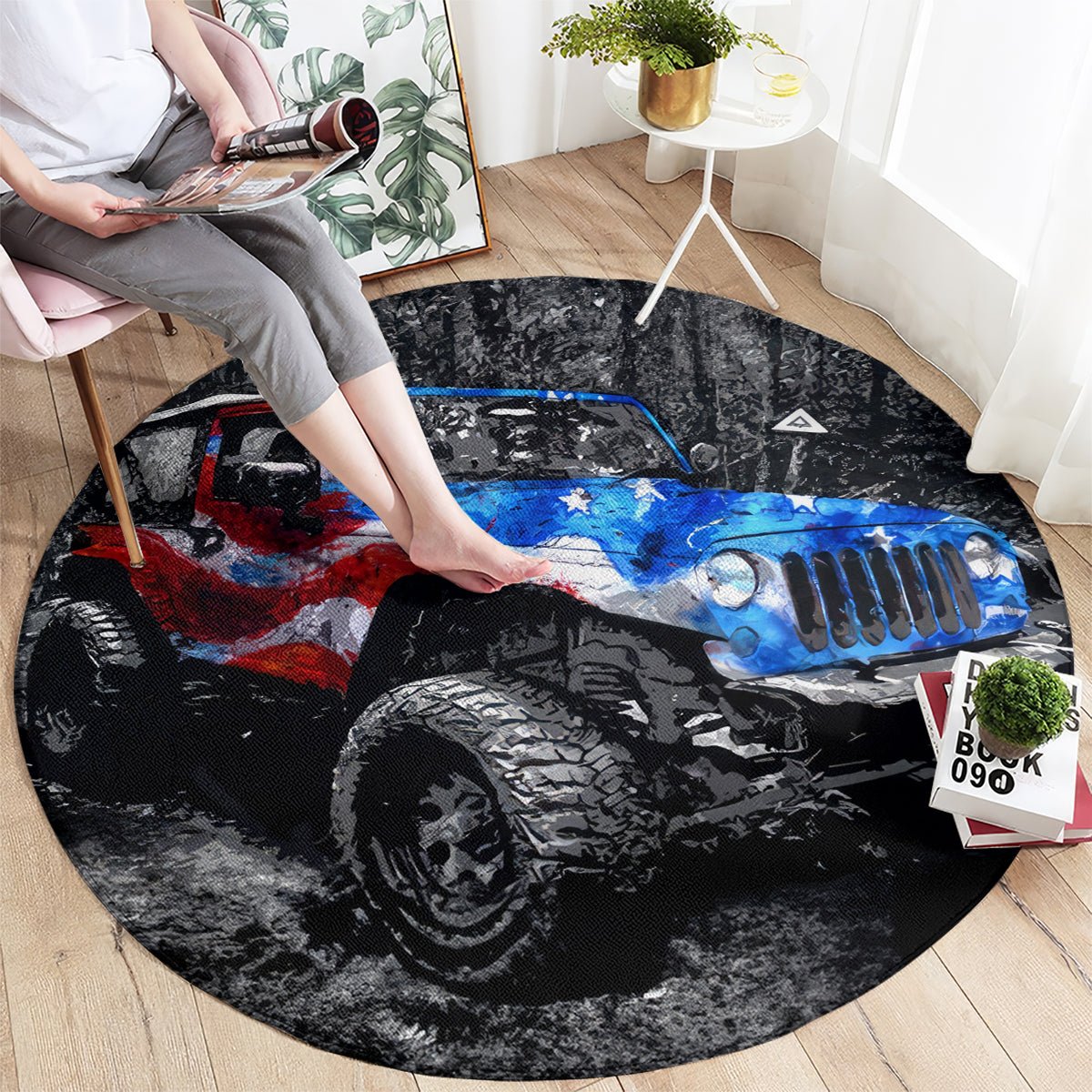 American Jeep Round Carpet Jeep Girls Like It Dirty DT01 - The Mazicc - S - 23.6 inches / 60 cm - Black