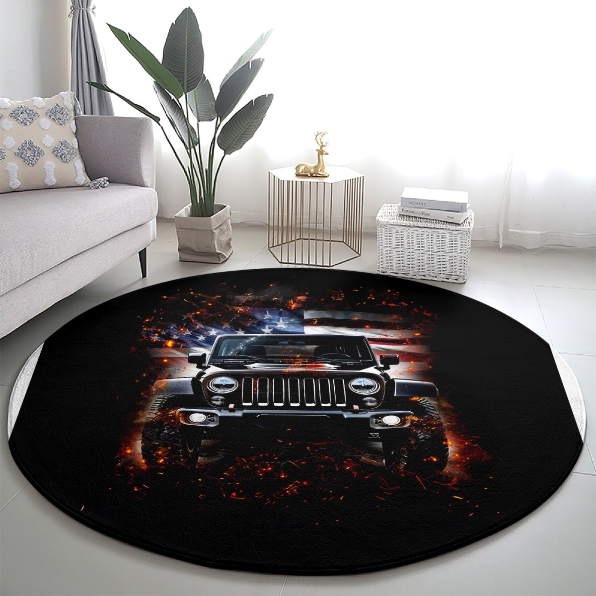American Jeep Round Carpet Never Underestimate An Old Man With A Jeep DT01 - The Mazicc - S - 23.6 inches / 60 cm - Black