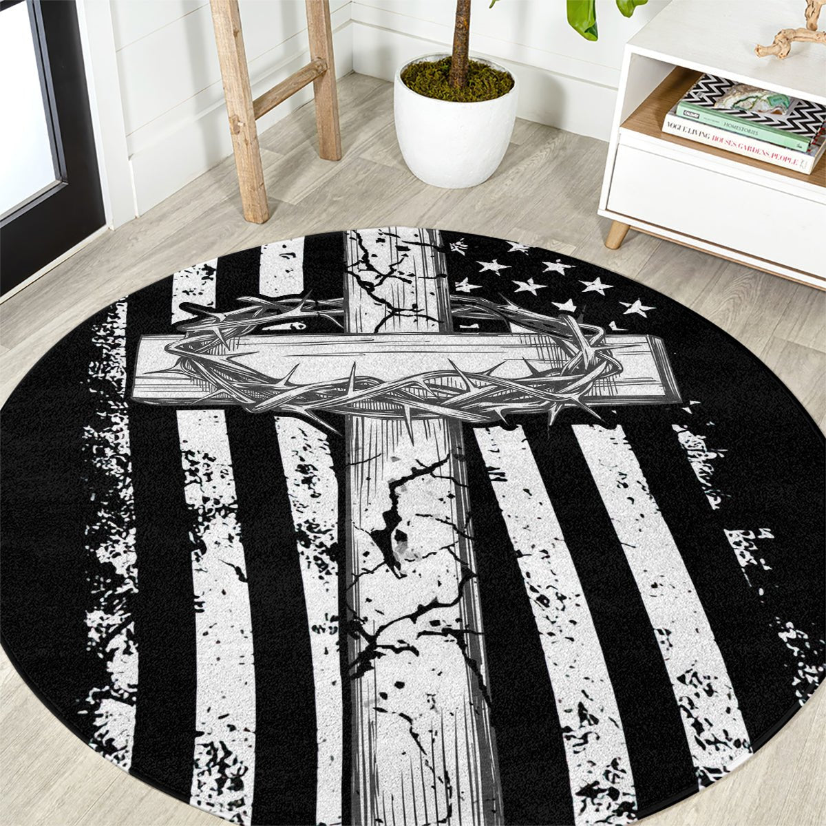 American Jeep Round Carpet One Nation Under God DT01 - The Mazicc - S - 23.6 inches / 60 cm - Black