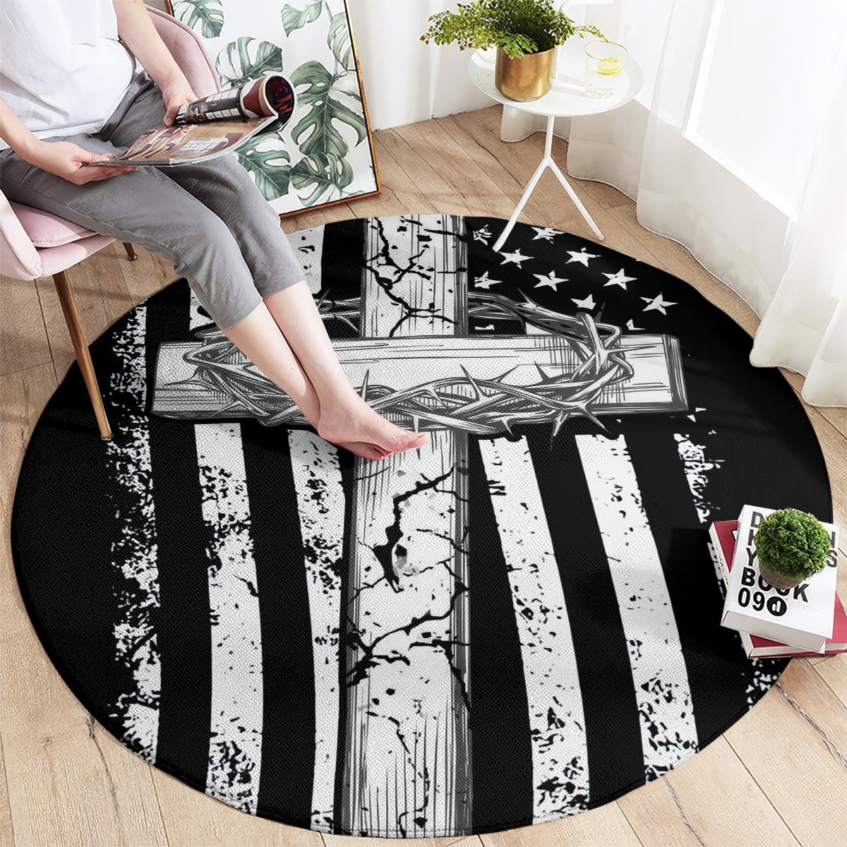 American Jeep Round Carpet One Nation Under God DT01 - The Mazicc - S - 23.6 inches / 60 cm - Black