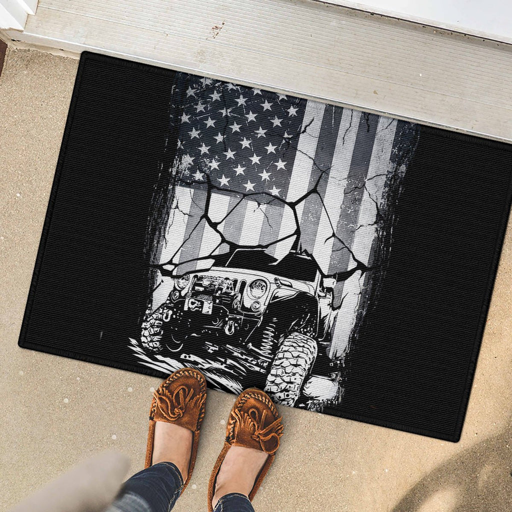 American Jeep Rubber Doormat American Flag But Did You Die DT01 - The Mazicc - S - 40cm x 60cm - White