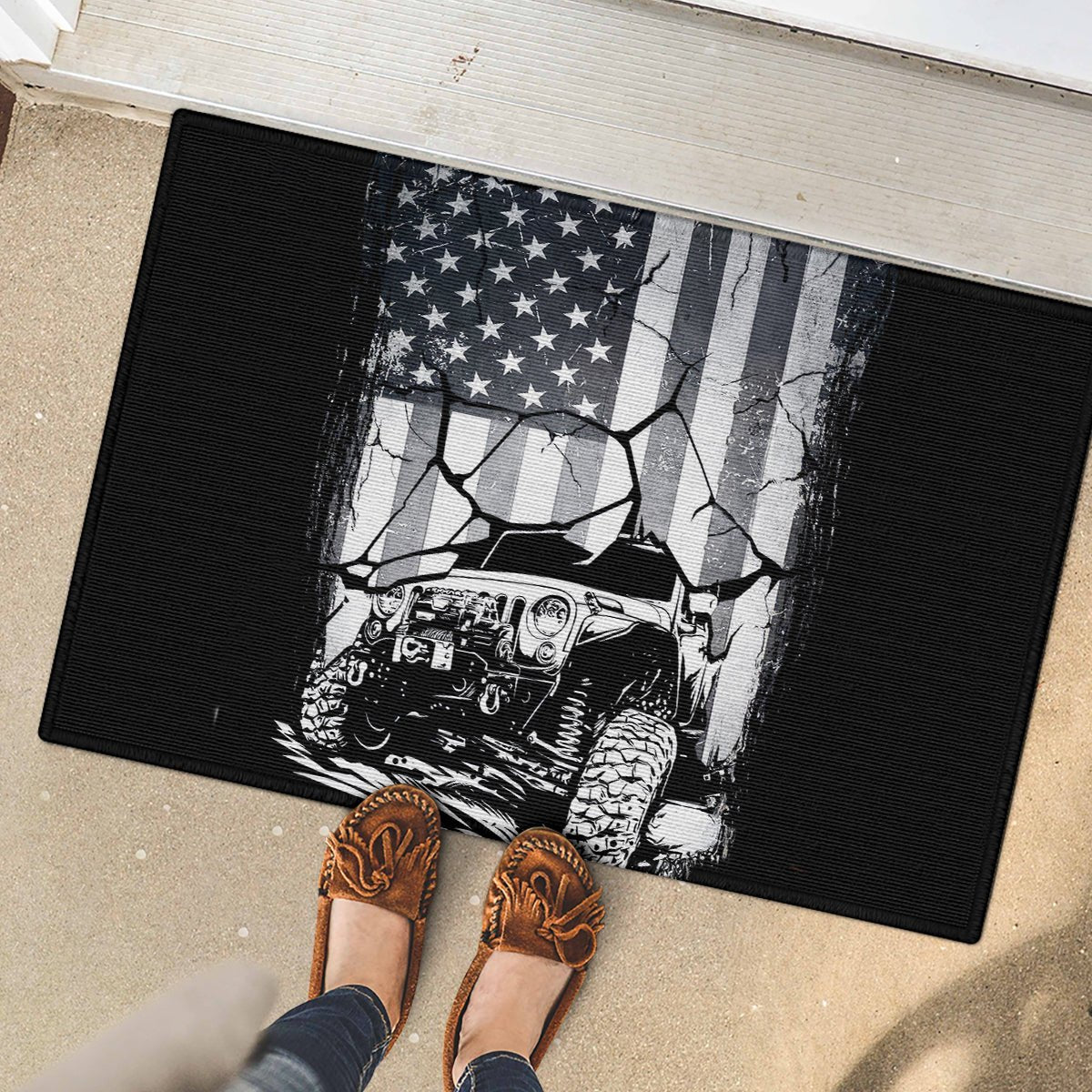 American Jeep Rubber Doormat American Flag But Did You Die DT01 - The Mazicc - S - 40cm x 60cm - White