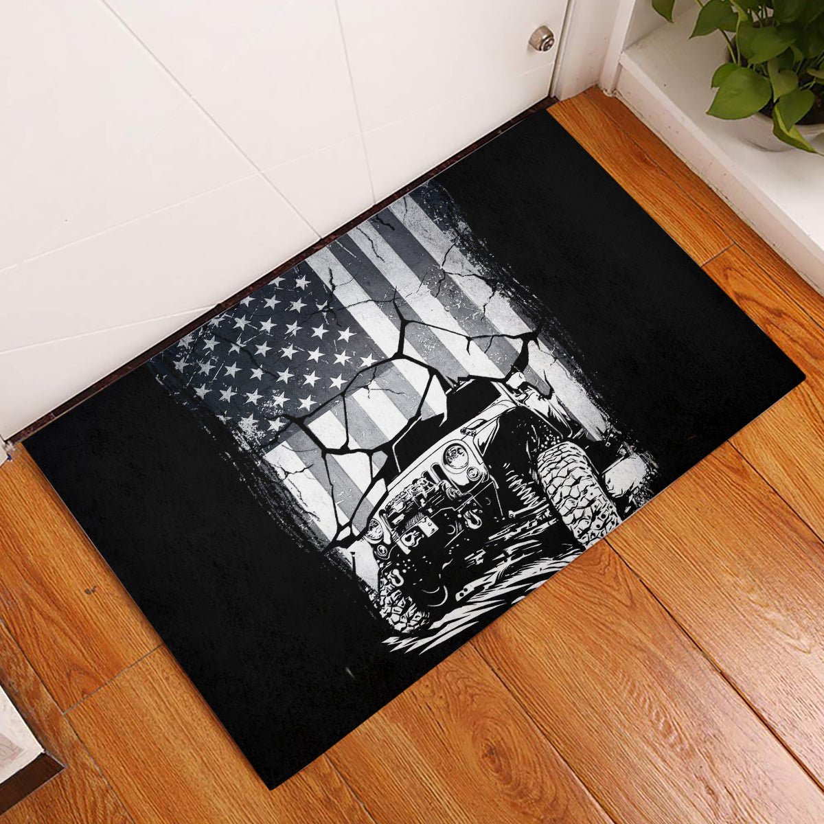 American Jeep Rubber Doormat American Flag But Did You Die DT01 - The Mazicc - S - 40cm x 60cm - White