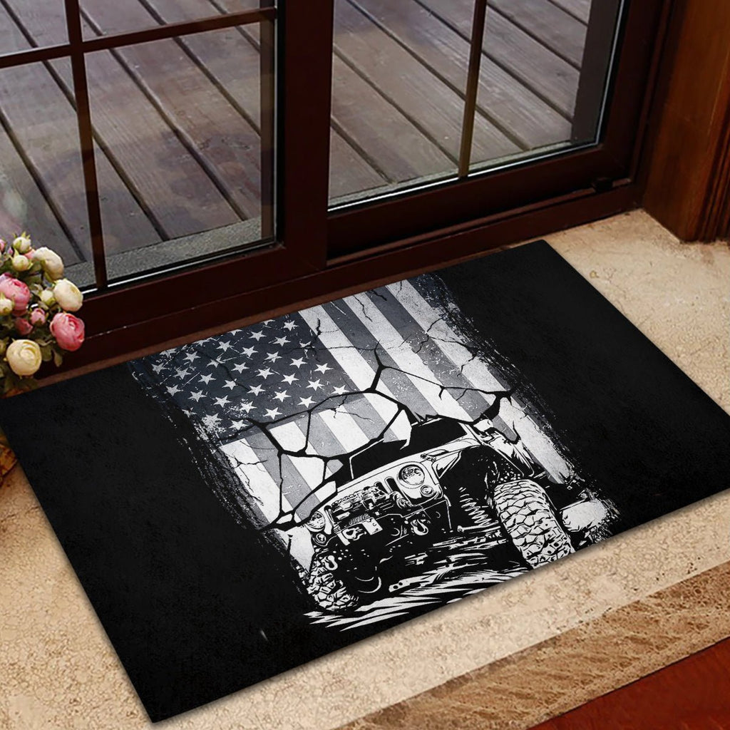 American Jeep Rubber Doormat American Flag But Did You Die DT01 - The Mazicc - S - 40cm x 60cm - White