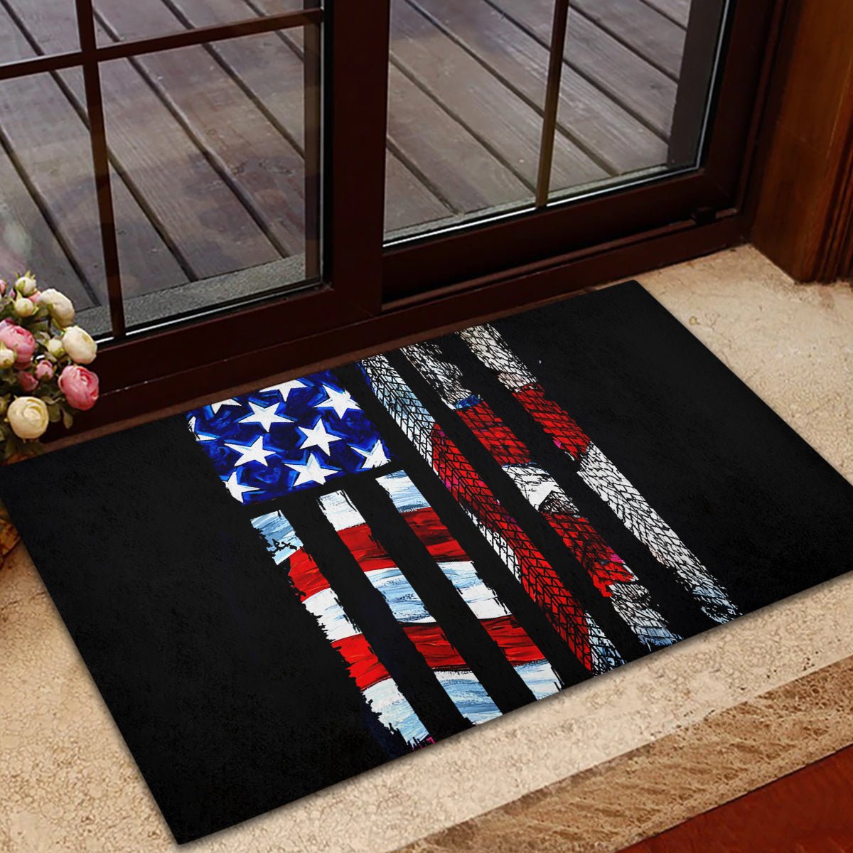 American Jeep Rubber Doormat American Flag Jeep Life DT01 - The Mazicc - S - 40cm x 60cm - Black